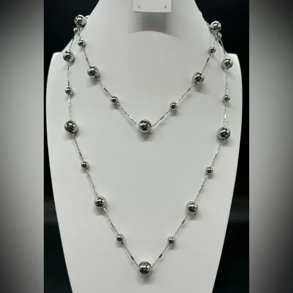 ColdWater Creek Stunning Very Long Silver Tone Bead Stations With Crystals - Picture 4 of 12